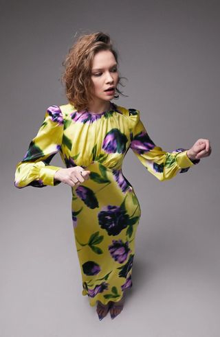Topshop + Print Long Sleeve A-Line Dress