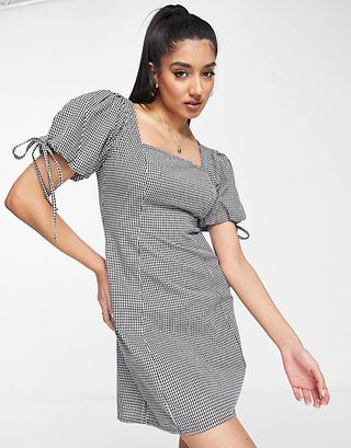 Influence + Puff Sleeve Mini Dress With Lace Up Back Detail in Stripe