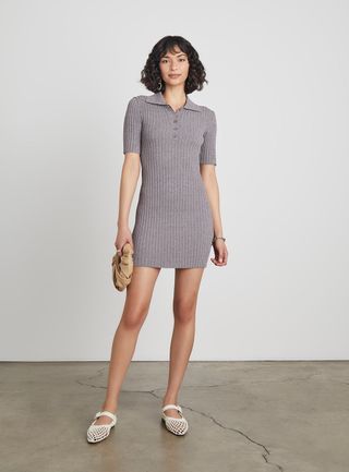 Who What Wear Collection + Rosanna Knit Polo Dress in Brown Melange
