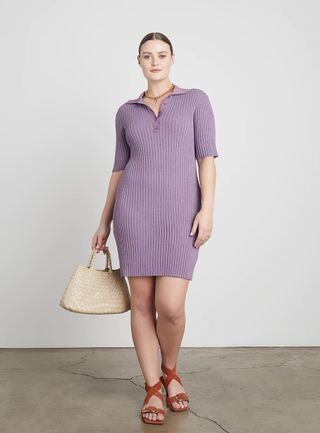 Who What Wear Collection + Rosanna Knit Polo Dress in Purple Melange