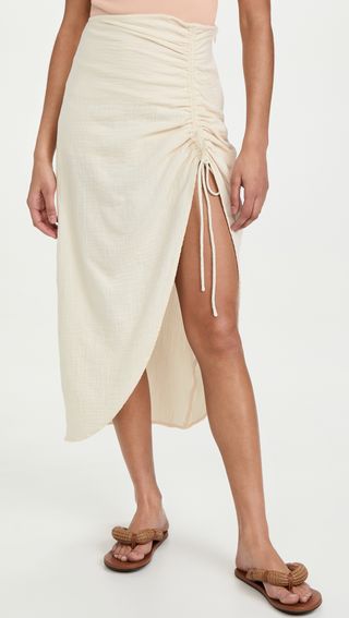 Free People + Natural Cerine Ruched Midi Skirt