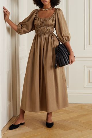 Matteau + Shirred Organic Cotton-Poplin Midi Dress