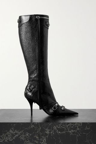 Balenciaga + Cagole Embellished Textured-Leather Knee Boots