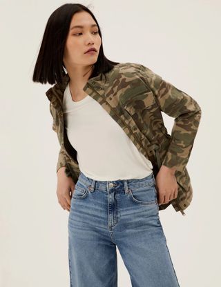 M&S Collection + Camo High Neck Utility Jacket