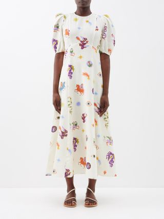 Alémais + Aether Abstract-Print Linen Midi Dress