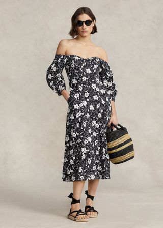 Ralph Lauren + Floral Off-the-Shoulder Linen Dress