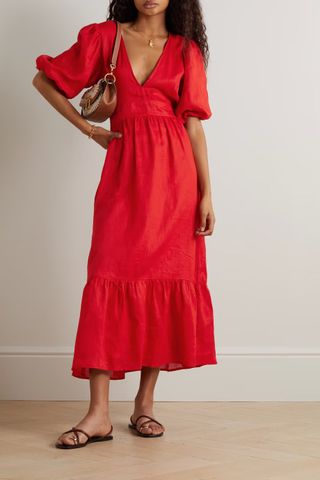 Three Graces London + Rose Linen Midi Dress