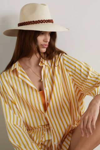 Artesano + Peoni Bead-Embellished Straw Panama Hat