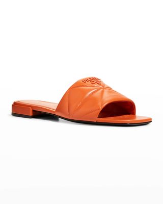 Prada + Quilted Lambskin Logo Flat Sandals