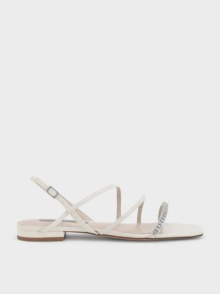 Charles & Keith + Chalk Gem-Encrusted Strappy Slingback Sandals