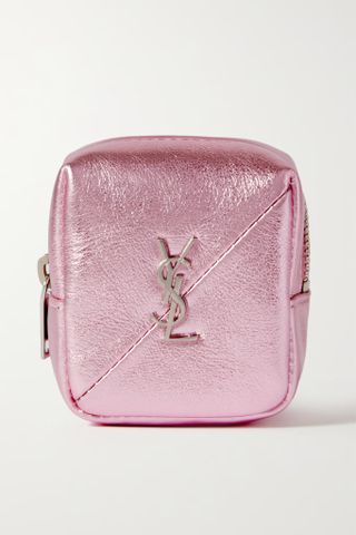 Saint Laurent + Jamie Charm Metallic Leather Pouch