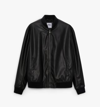 Zara + Faux Leather Bomber Jacket