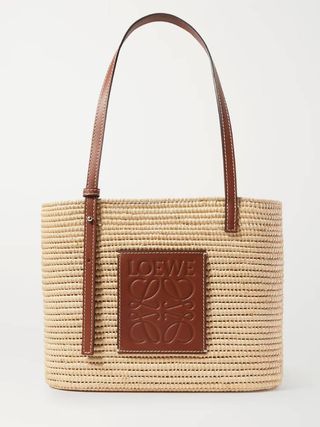 Loewe x Paula's Ibiza + Small Leather-Trimmed Woven Raffia Tote