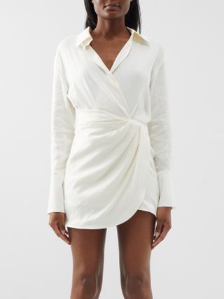 Gauge81 + Puno Wrap-Front Linen-Blend Mini Shirt Dress