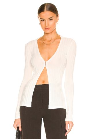 Aya Muse + Olbia Collared Knit Top in White