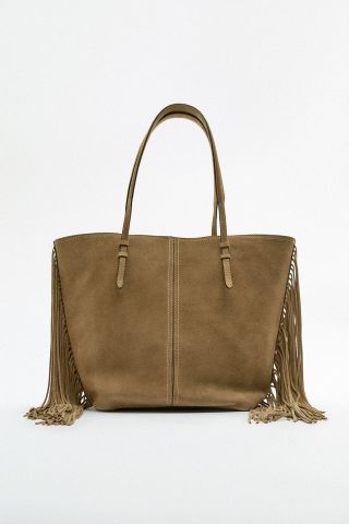 Zara + Fringed Split Leather Tote Bag