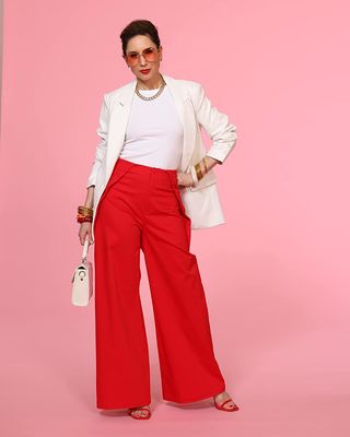 The Drop + Flame Red Wide Leg Structured Pant by @carla.rockmore