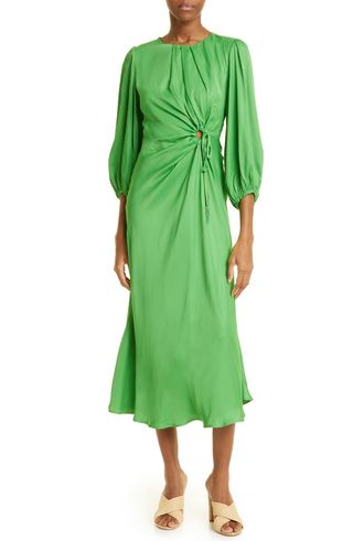 Farm Rio + Solid Blouson Sleeve Cutout Midi Dress