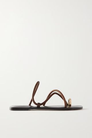 Emme Parsons + Laurie Leather and Gold-Tone Sandals