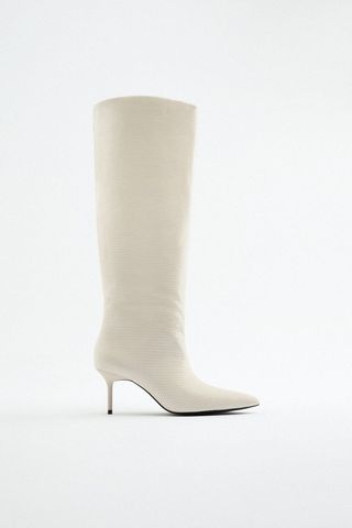 Zara + Pointed Toe Knee High Heeled Boots