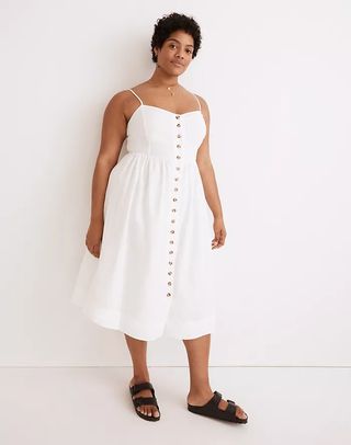 Madewell + Linen-Cotton Cami Button-Front Midi Dress
