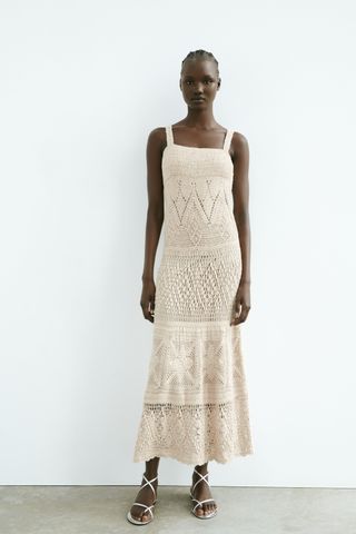 Zara + Sequin Crochet Knit Long Dress