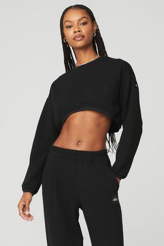 Alo Yoga + Cropped Tailored Crew Neck in Black