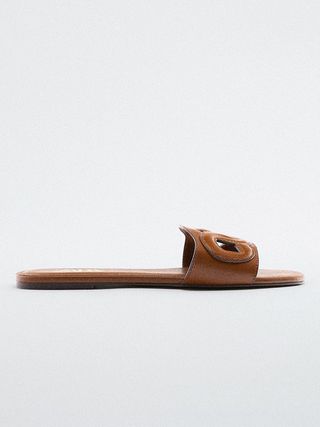 Zara + Raised Detail Leather Slides