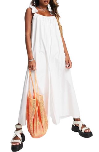 Topshop + Frill Sleeve Cotton Palazzo Jumpsuit