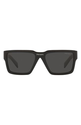 Prada + 57mm Rectangular Sunglasses