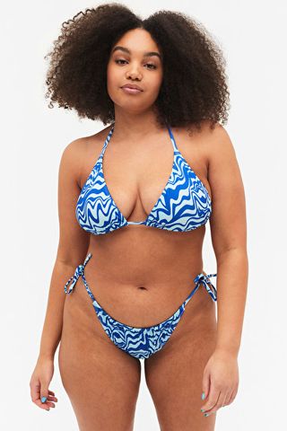 Monki + Blue Swirl Print Side-Tie Bikini