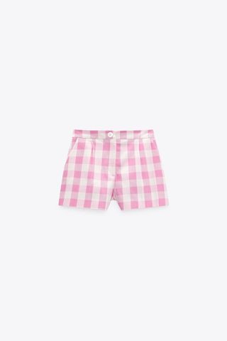 Zara + Pleated Checkered Shorts
