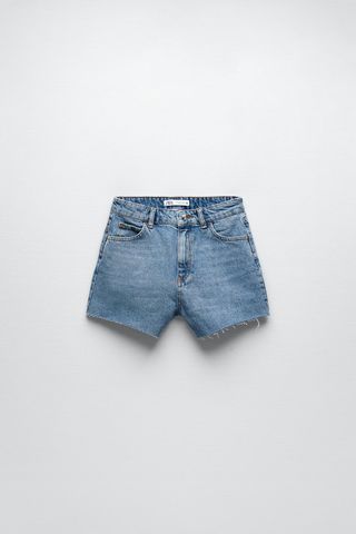Zara + Denim Shorts With Jewel Button