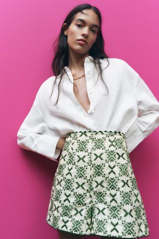 Zara + Embroidered Shorts
