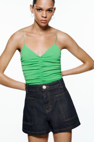 Zara + Patch Pocket Denim Shorts