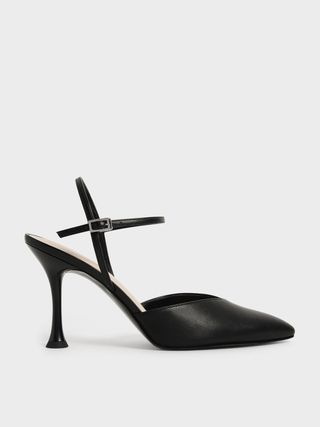 Charles & Keith + Black Sculptural Heel Ankle Strap Pumps