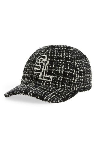 Saint Laurent + Monogram Tweed Baseball Cap