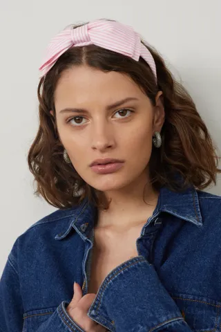 Alessandra Rich + Bow-embellished striped cotton headband