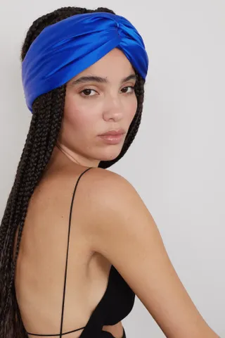 Saint Laurent + Blue knotted silk-satin headband