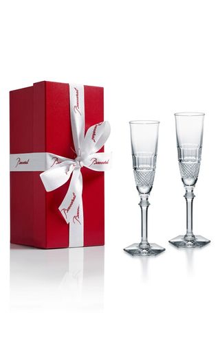 Baccarat + Diamant Set of 2 Lead Crystal Champagne Flutes
