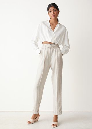 & Other Stories + Belted High Waist Linen Trousers
