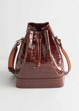& Other Stories + Topstitched Leather Bucket Bag