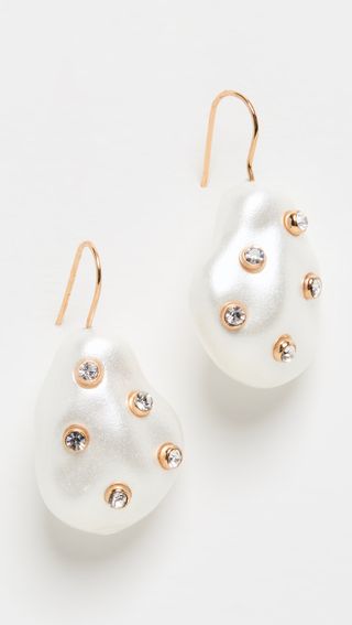 Kenneth Jay Lane + Gold With White Pearl Earrings