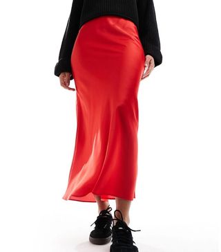 ASOS Design + Satin Bias Midi Skirt