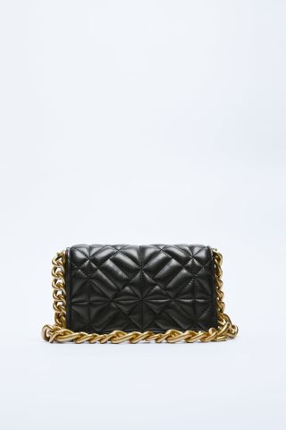 Zara + Quilted Chain Strap Shoulder Bag