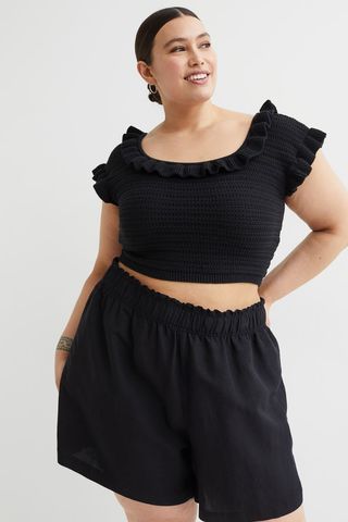 H&M + Cropped Flounce-Trimmed Top