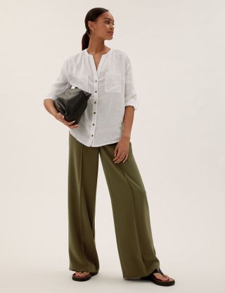 Marks and Spencer + Crepe Drawstring Wide Leg Trousers