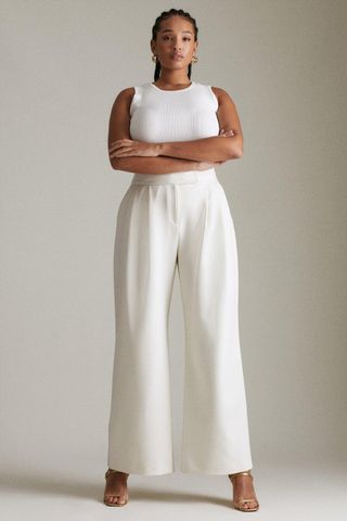 Karen Millen + Luxe Compact Stretch Wide Trousers
