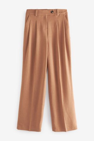 Next + Camel Natural Pleated Front Wide Leg Trousers