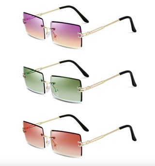 Walmart + 3 Pairs Rimless Rectangle Glasses Tinted Frameless Eyewear Vintage Transparent Rectangle Y2K Glasses